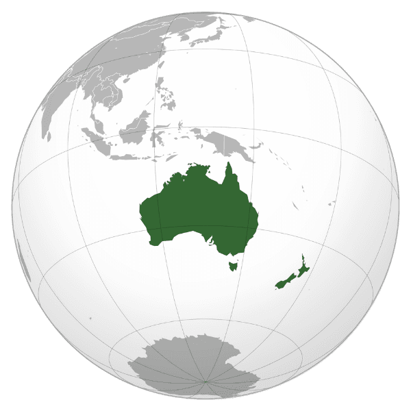 Globe highlighting Australia and New Zealand