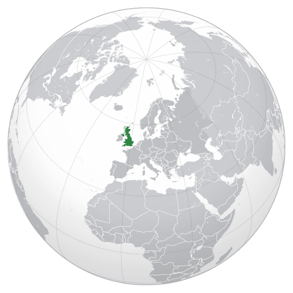 Globe highlighting the United Kingdom