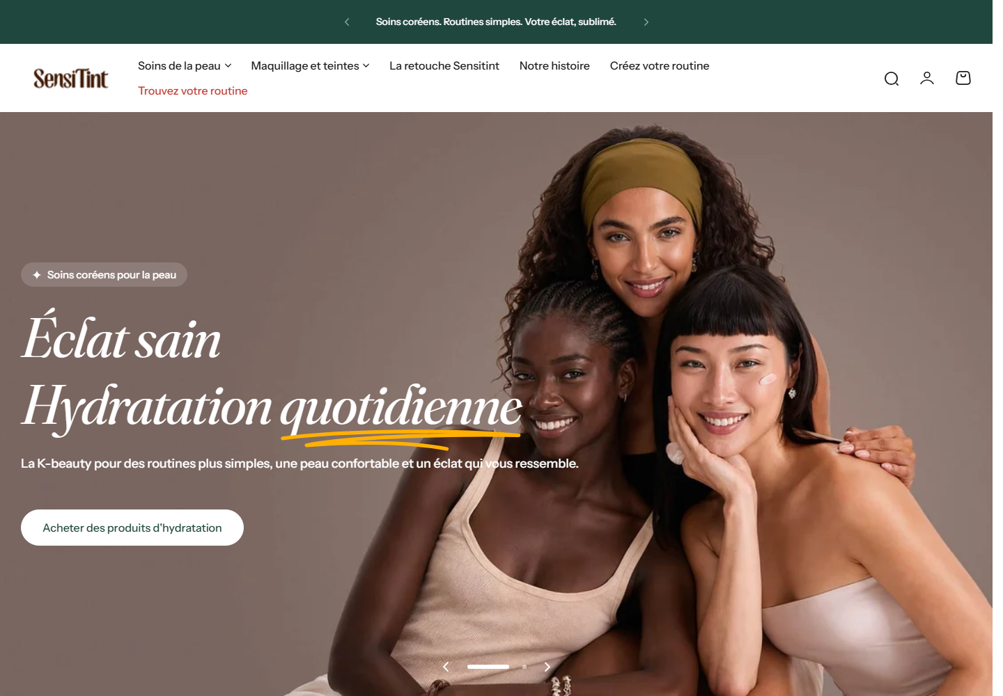 The French storefront with navigation, hero and call to action all localised, headed Eclat sain